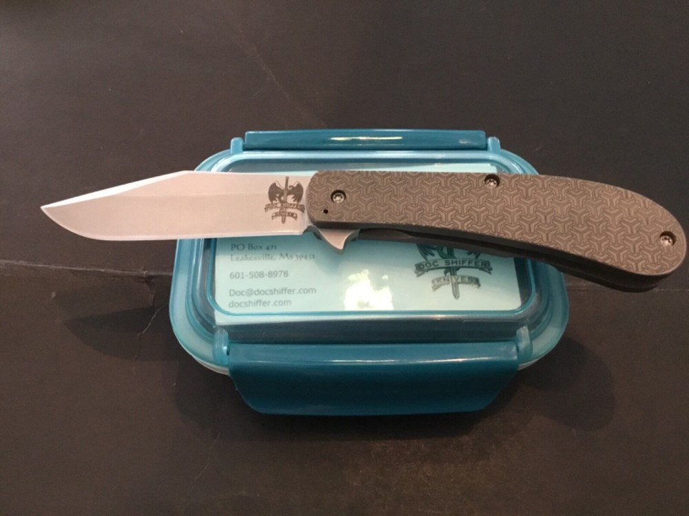 Custom Doc Shiffer Barebones Jigged Titanium Flipper Folder Folding Knife