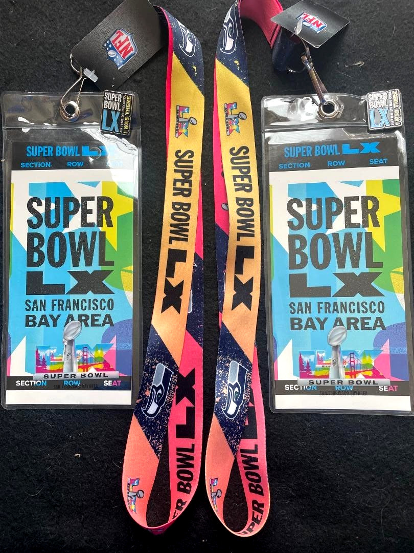 7pc NFL SB 60 LX Seattle Seahawks Program Lanyards Ticketholder Pin Package