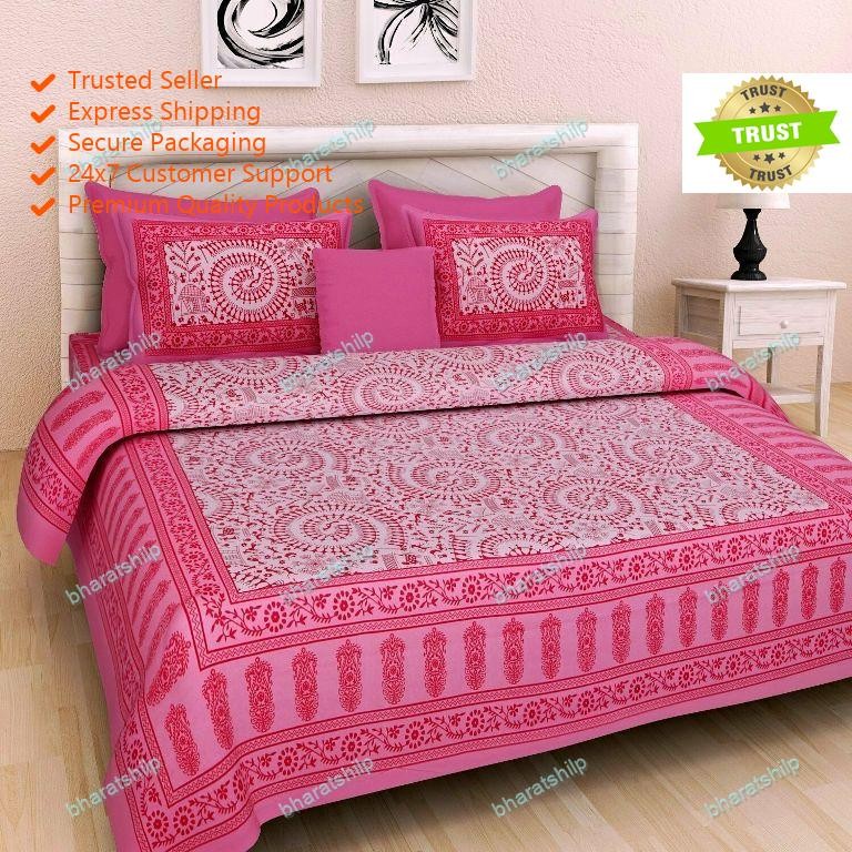 Floral Pattern Double Bed Sheet With 2 Reference Pure Cotton Valentine Gift