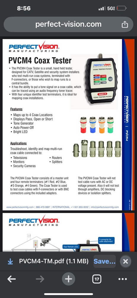 Perfect Vision Coaxial Tester PVCM4