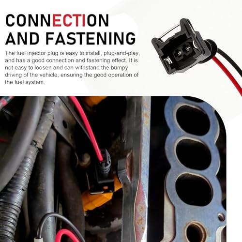 Fuel Injector Connector, Injector Socket with Extended Pigtail 4 PCS Black