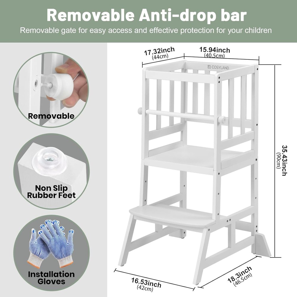 Kids Kitchen Step Stool, Height Adjustable Toddler Standing Tower Nursery