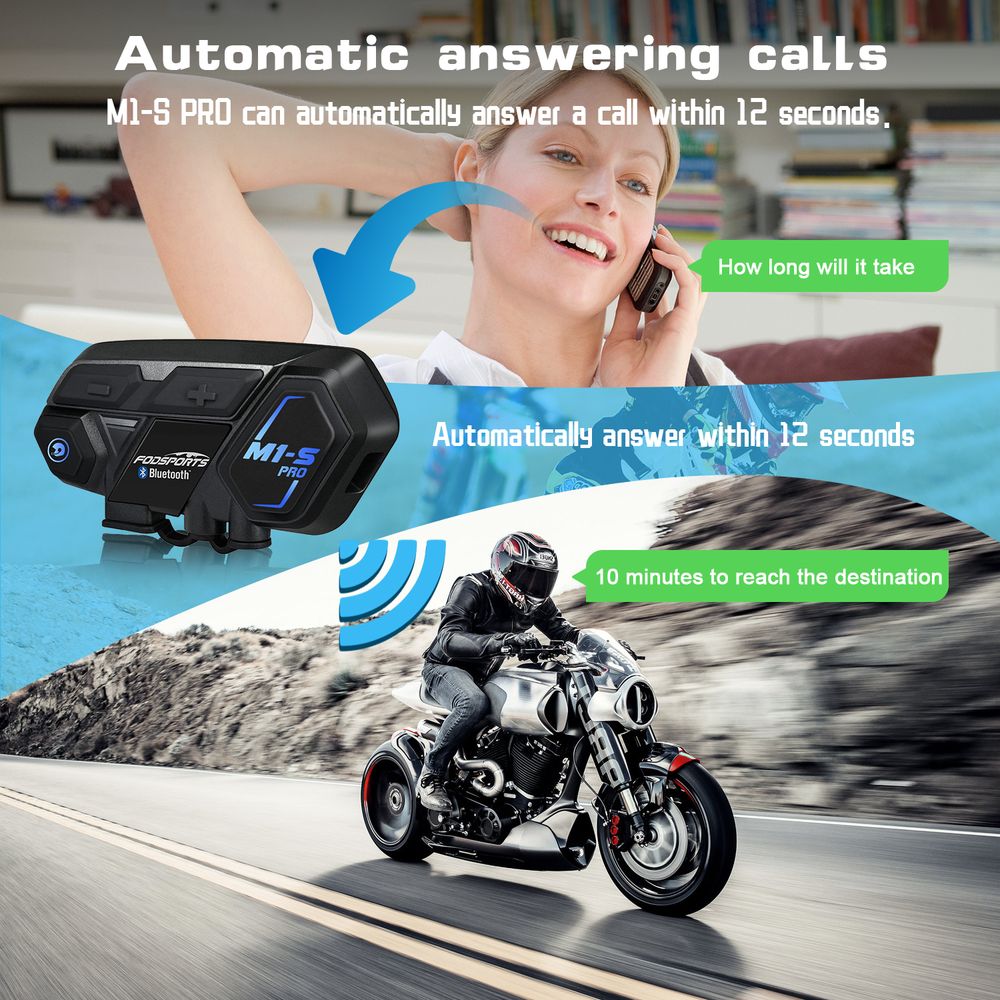 M1-S Pro Motorcycle Intercom Headset 8 Riders Bluetooth Interphone Helmet 2000m