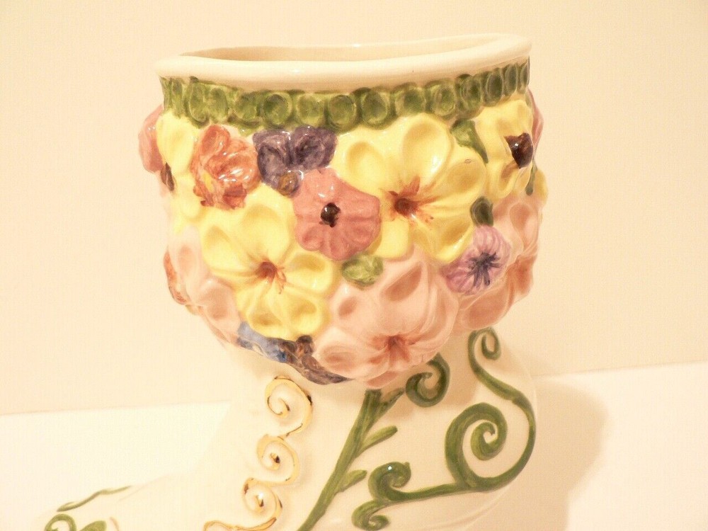 Pottery Boot Vase Hand Painted (S0