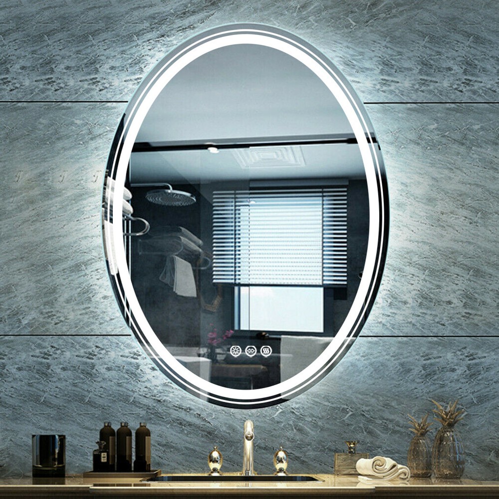 Large Bathroom Vanity Mirror Oval Wall Frameless Bight LED Lighted Makeup Mirror