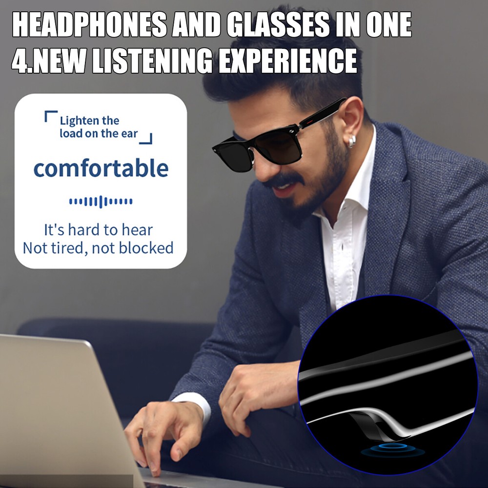 Smart Glasses Polarized Sunglass Audio Mic Speakers Bluetooth Call Remote Camera