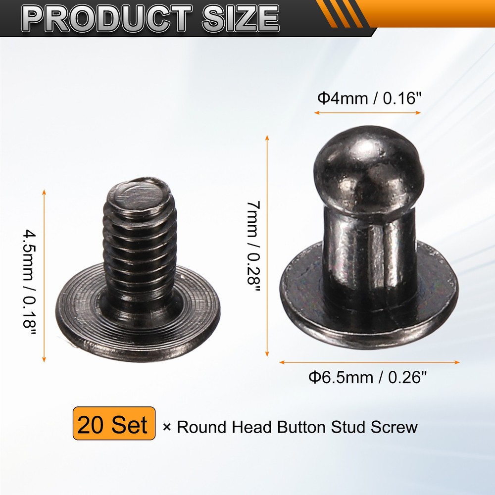 20Set Round Head Button Stud Screw 4mm Chicago Screws Button Rivets Gunmetal