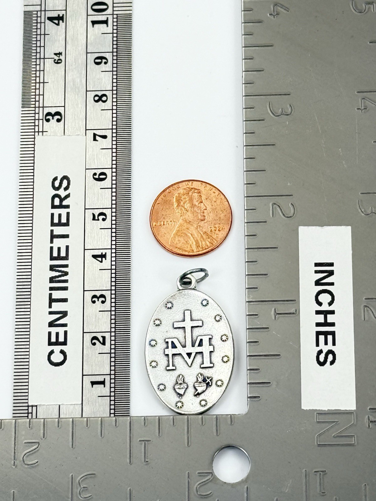 Catholic Miraculous Mary Japanese Writing Silver Tone Religious Medal