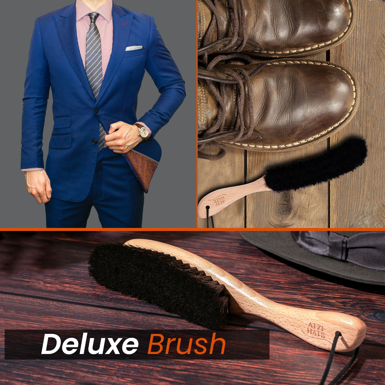 Deluxe Horsehair Hat & Lint Brush with Beechwood Handle