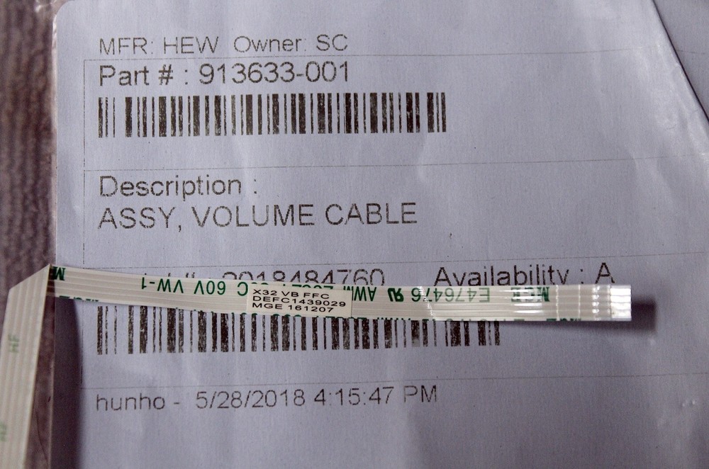 HP SPECTRE ASSY, VOLUME FLEXCABLE - 913633-001