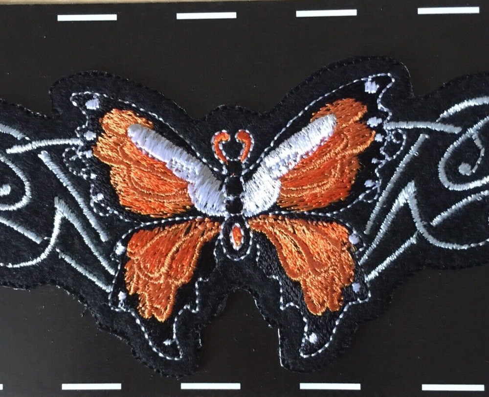 Lethal Threat Embroidered Patch Orange Butterfly Iron / Sew On Biker ST31029