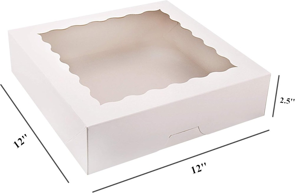 20-Pack Pie Boxes 12" x 12" x 2.5", Bakery Boxes with Window, White Cookie Bo...