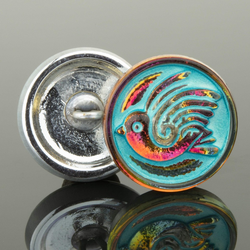 18mm Round Bird Design Button - Czech Glass Buttons