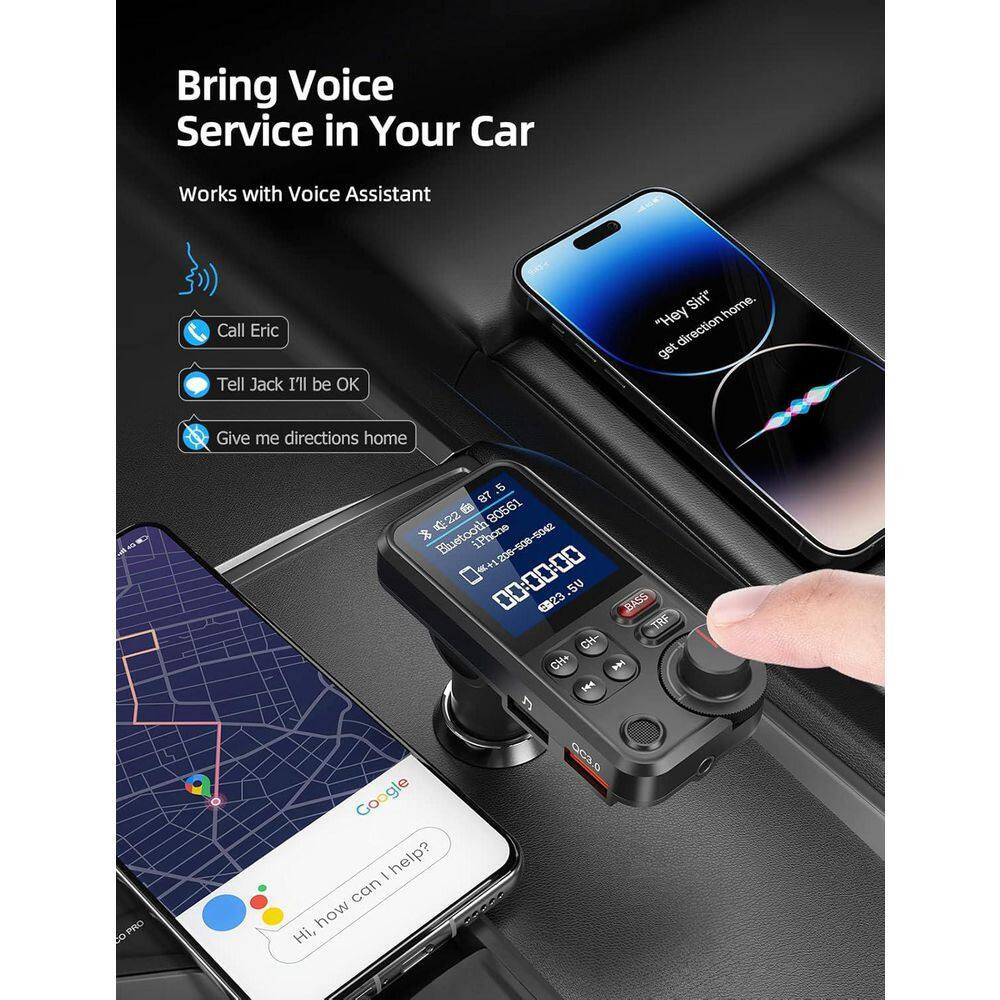 Bluetooth FM Transmitter Car Adapter with Microphone and 1.8 Screen for QC3. 0 C