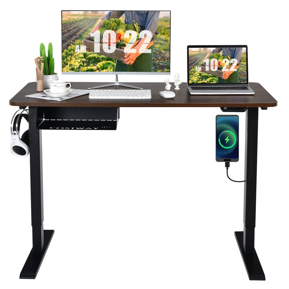 48" Electric Standing Desk Height Adjustable w/ Control Panel & USB Port Walnut