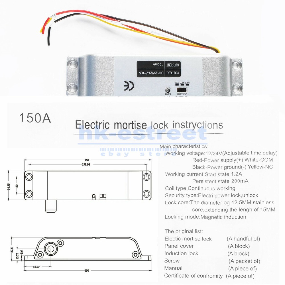 DC12V Electric Drop Bolt Lock NC Fail-Safe for Door Access Control System US