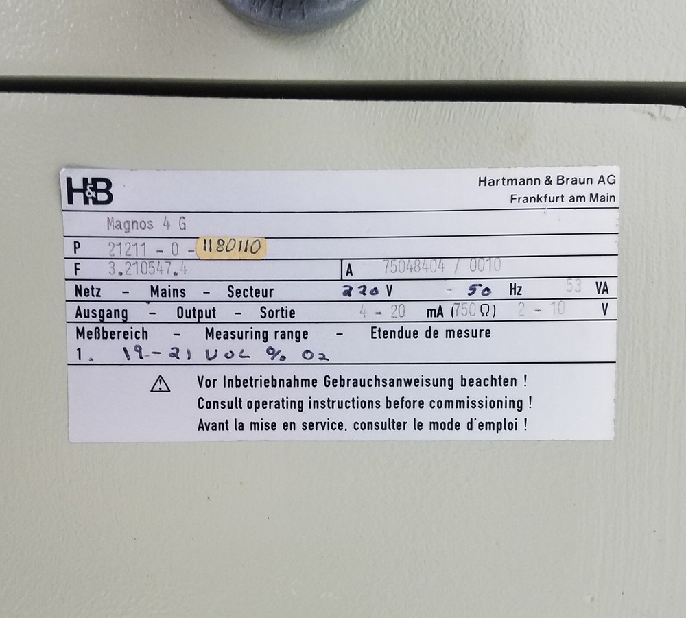 H&B Hartmann & Braun Magnos 4 G Laboratory Oxygen O2 Analyzer Meter
