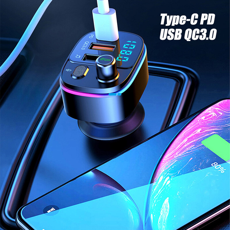 PD TYPE-C/QC3.0 USB QUICK CHARGER BLUETOOTH WIRELESS V5.0 CAR FM TRANSMITTER US
