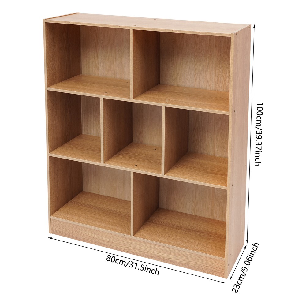 Density Board Bookcase, Bookcase with 7 Compartments, Floor-standing Bookcase