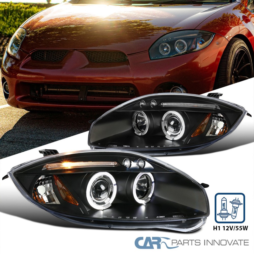 Fits 2006-2012 Mitsubishi Eclipse LED Halo Black Projector Headlights Left+Right