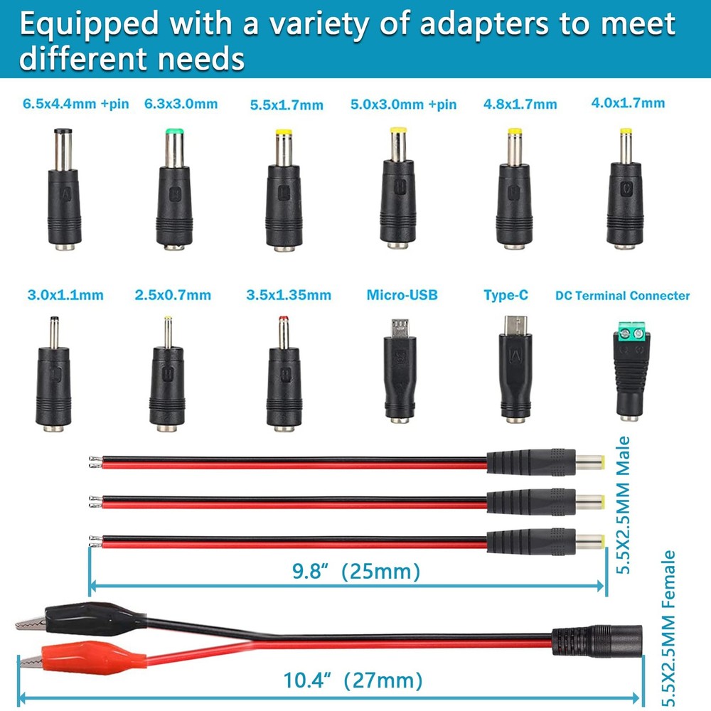 72W Adjustable 3-24V Universal AC/DC Switching Power Adapter LED Display 16 Tips