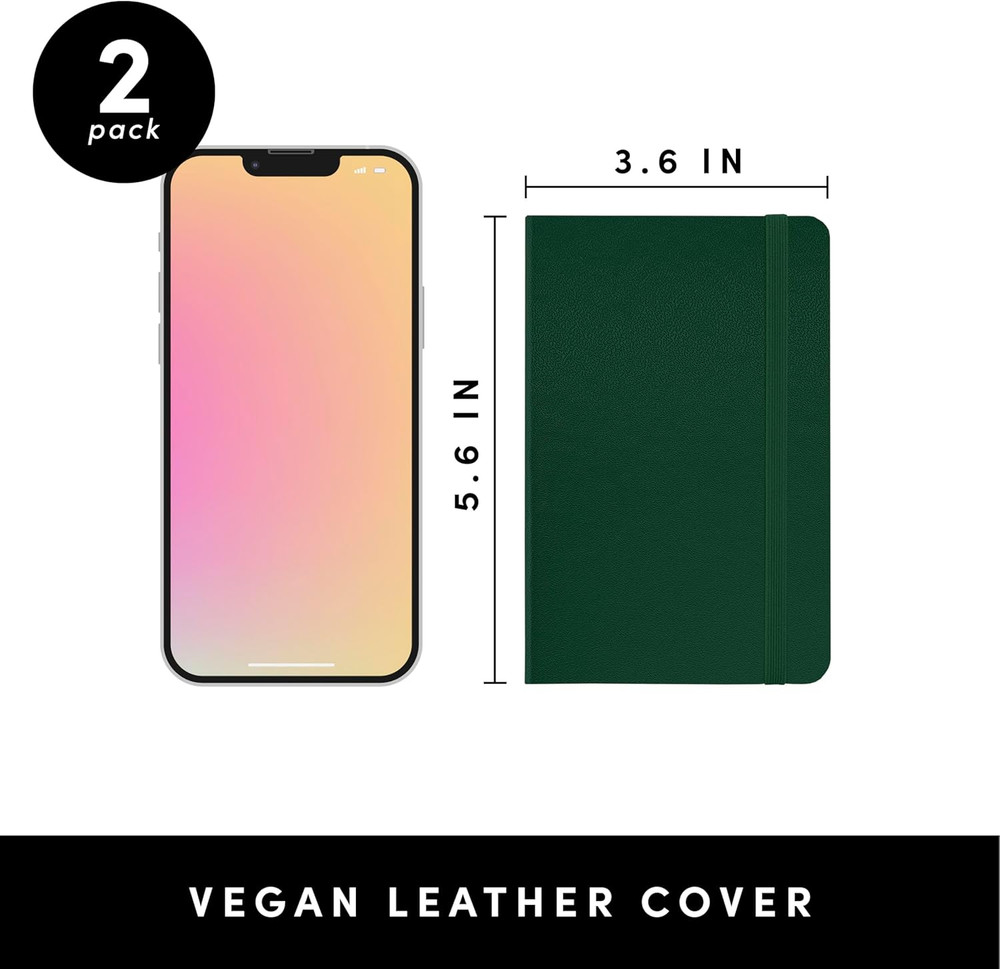 Lined Pocket Journal Notebook, 2 Pack, (Dark Green), 160 Pages, Small Notebook,