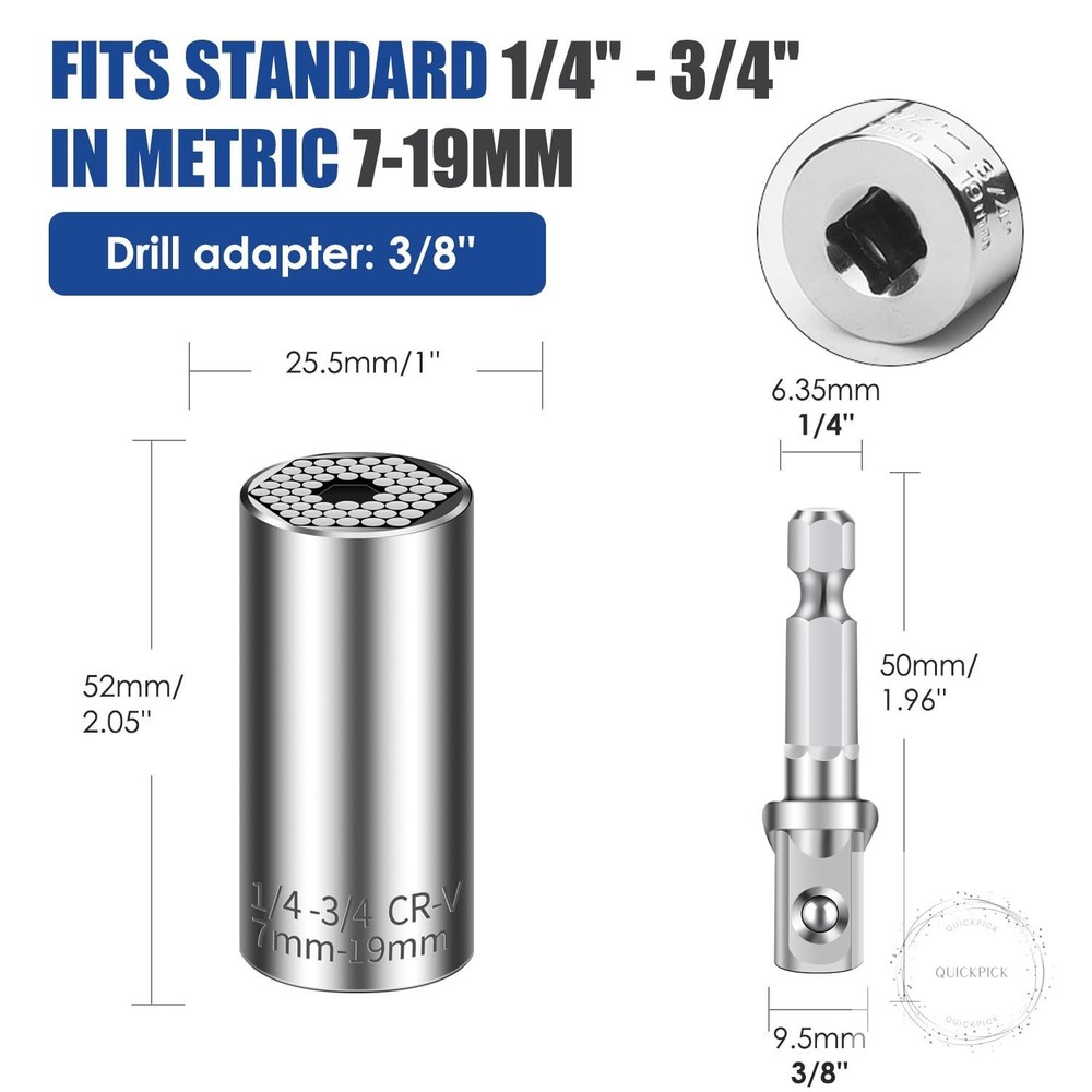 Universal Socket Set (11-32mm 7-19mm) Super Socket for Unscrew Any Bolt Multi-Fu