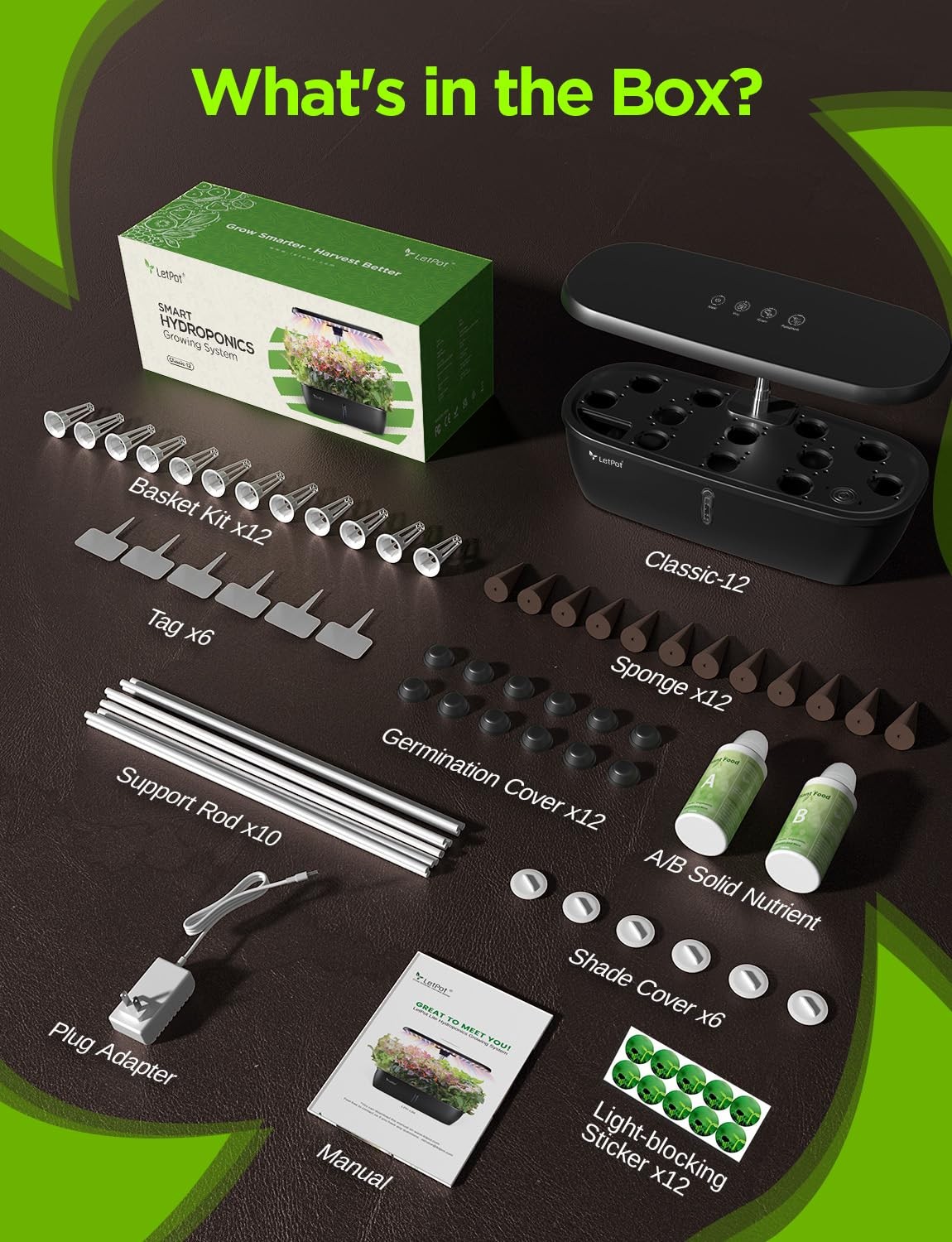 LETPOT Hydroponics Growing System, 12 Pods Indoor Herb Garden 12 Pods, Gray