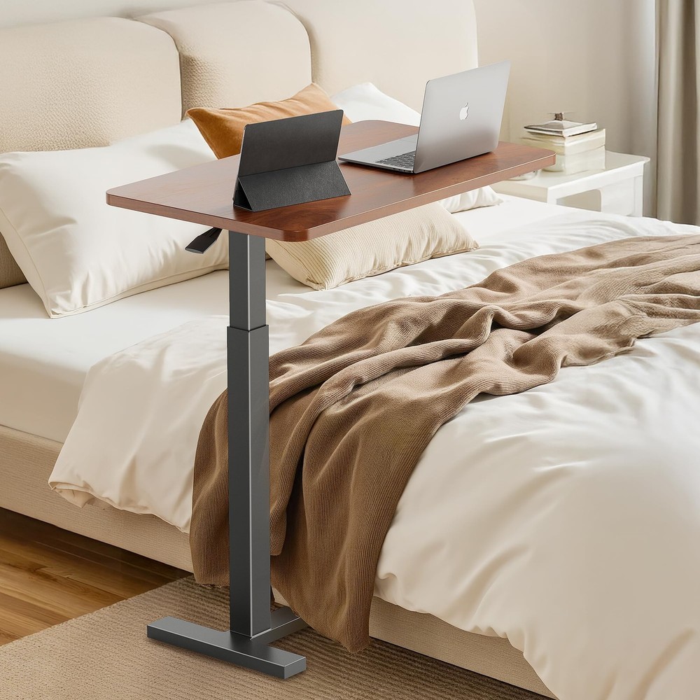 Simple Deluxe Adjustable Overbed Bedside Table with Wheels, Pneumatic Adjustable