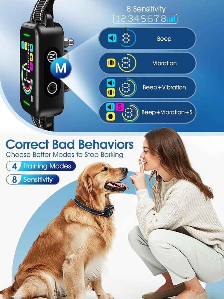 DINJOO Smart Bark Collar - Rechargeable Anti Barking 1Pack, Dark Black