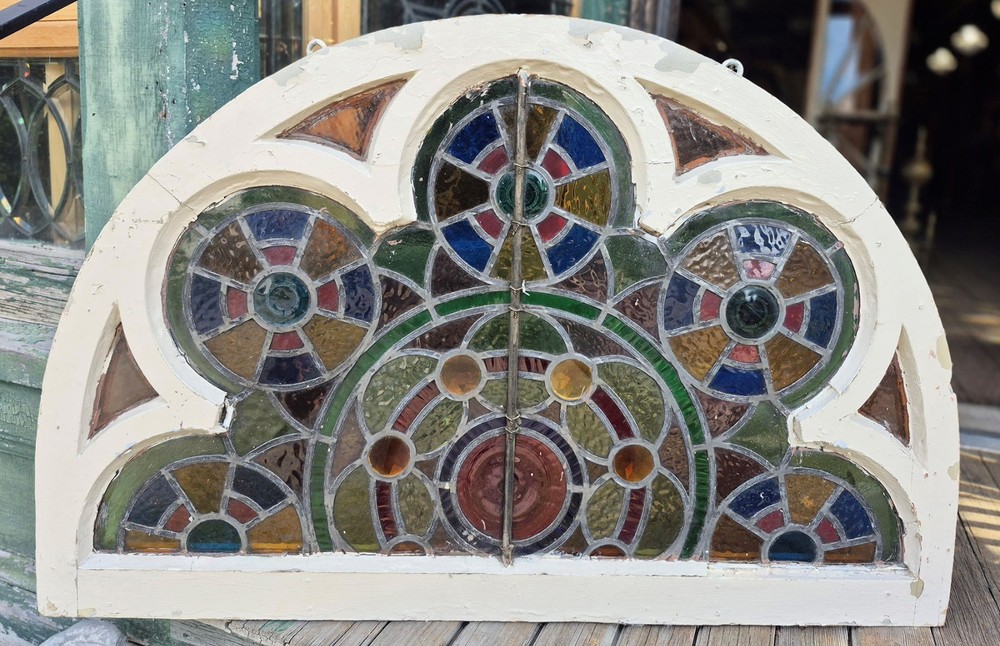 VICTORIAN STAINED GLASS ARCH WINDOW GOTHIC FRAME (1)