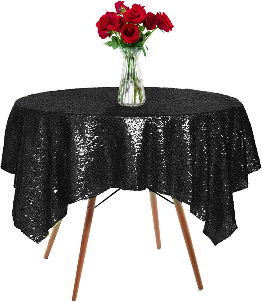Sequin Tablecloth 50"X50"Black Shiny Glitter Tablecloth Sparkly Metallic Sequenc