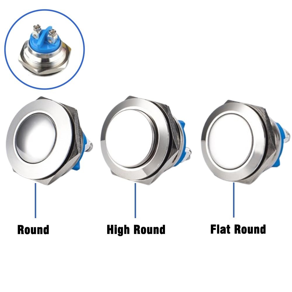 6Pcs Push Button Switch- Metal Waterproof and Rustproof Toggle 6PCS, Silver