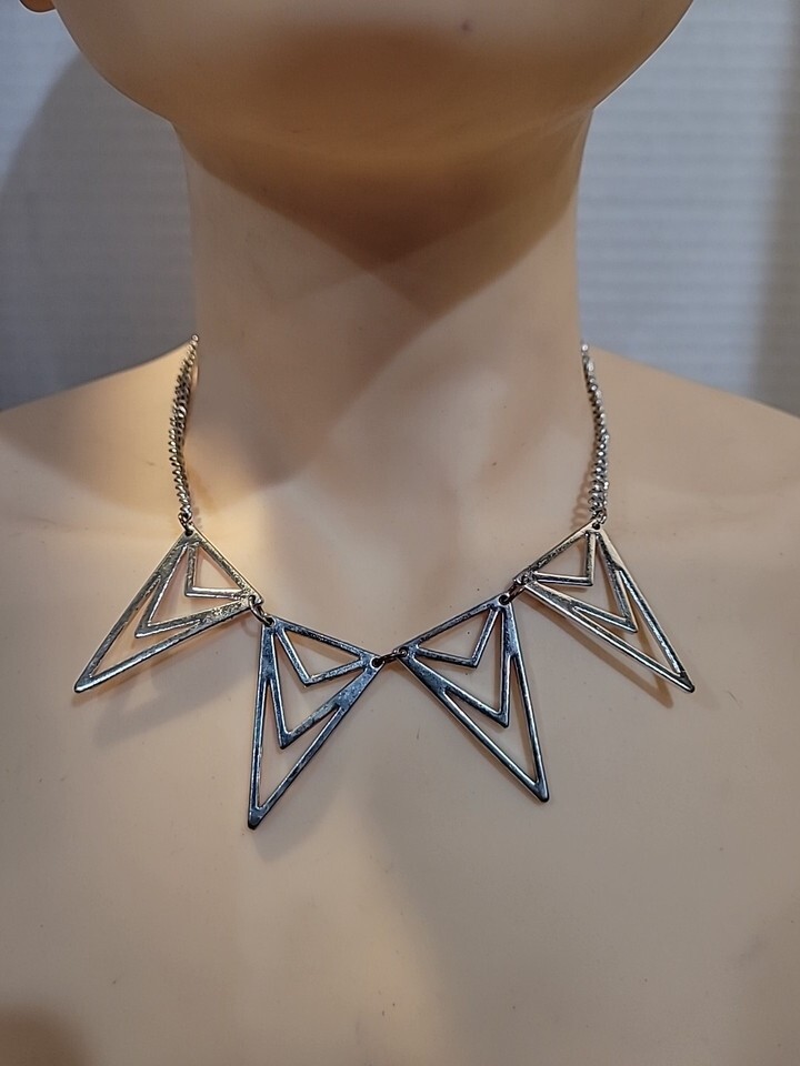 Claires Shiny Silvertone 4 Triangles Necklace 18 inch