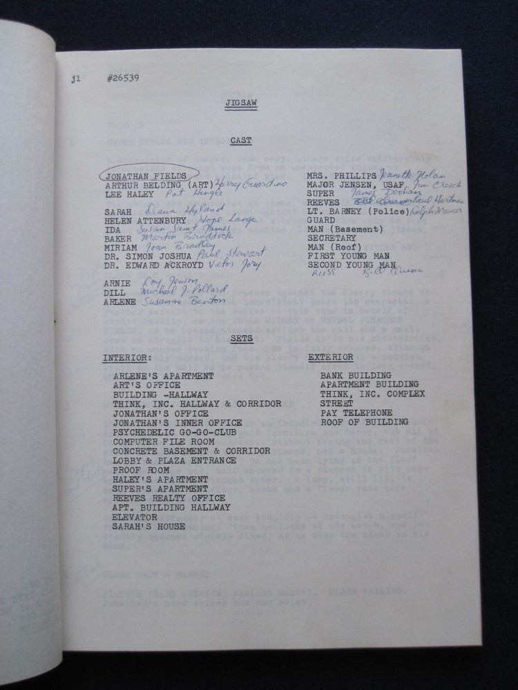 ORIGINAL Film SCRIPT for JIGSAW - BRADFORD DILLMAN'S Copy with His Notes