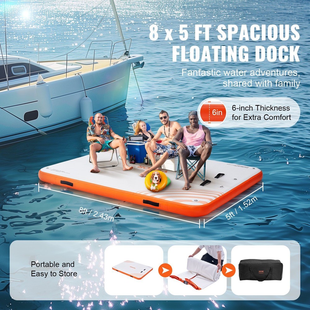 Inflatable Floating Dock, 8 x 5FT Inflatable Dock Platform with Carrying Bag