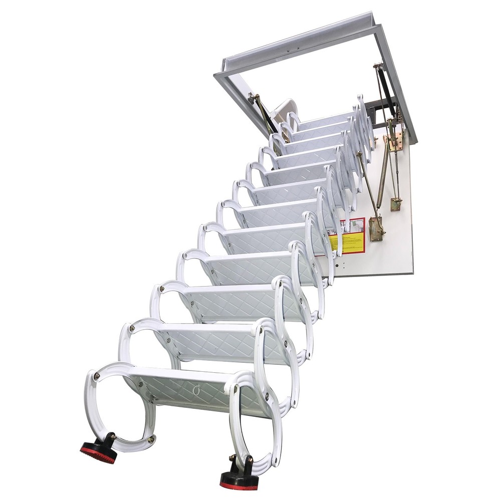 70*100cm Attic Loft Ceiling Retractable Folding Ladder Max 9.8 ft 12 Steps