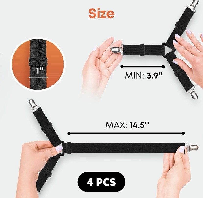 4 Pack Bed Sheet Holder Straps Adjustable Fitted Sheet Clips Corner Grippers