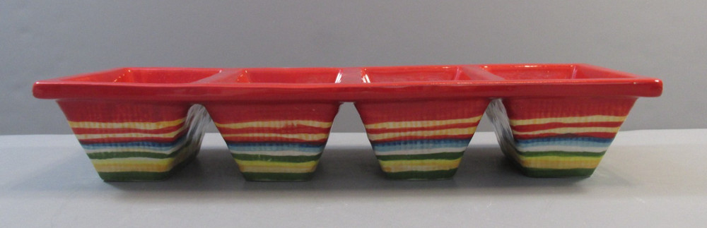 2014 Avon Striped Ceramic Condiment Server - 4 Sections