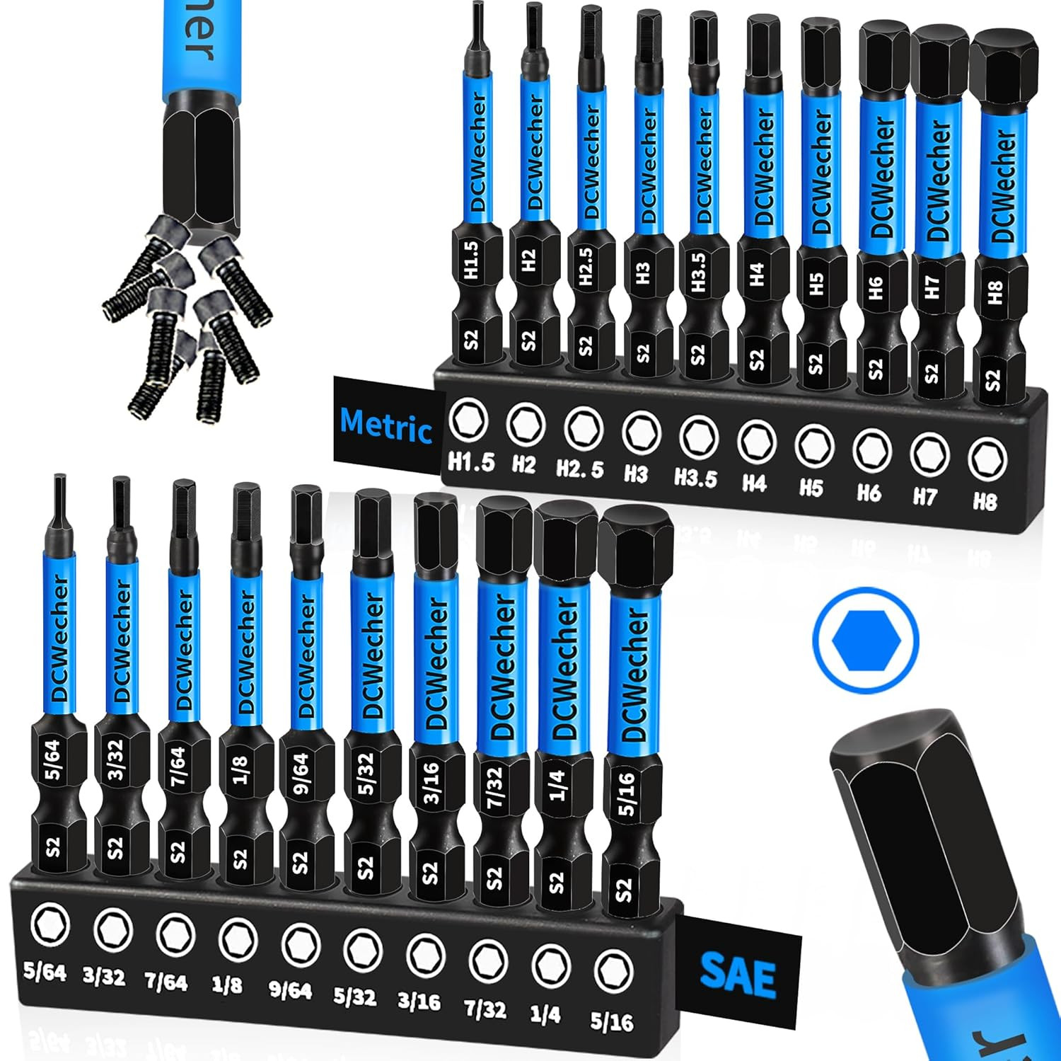 20-PCS Allen Key/Allen Wrench Drill Bit Set, Impact Hex Bits (Metric & SAE) 2 In