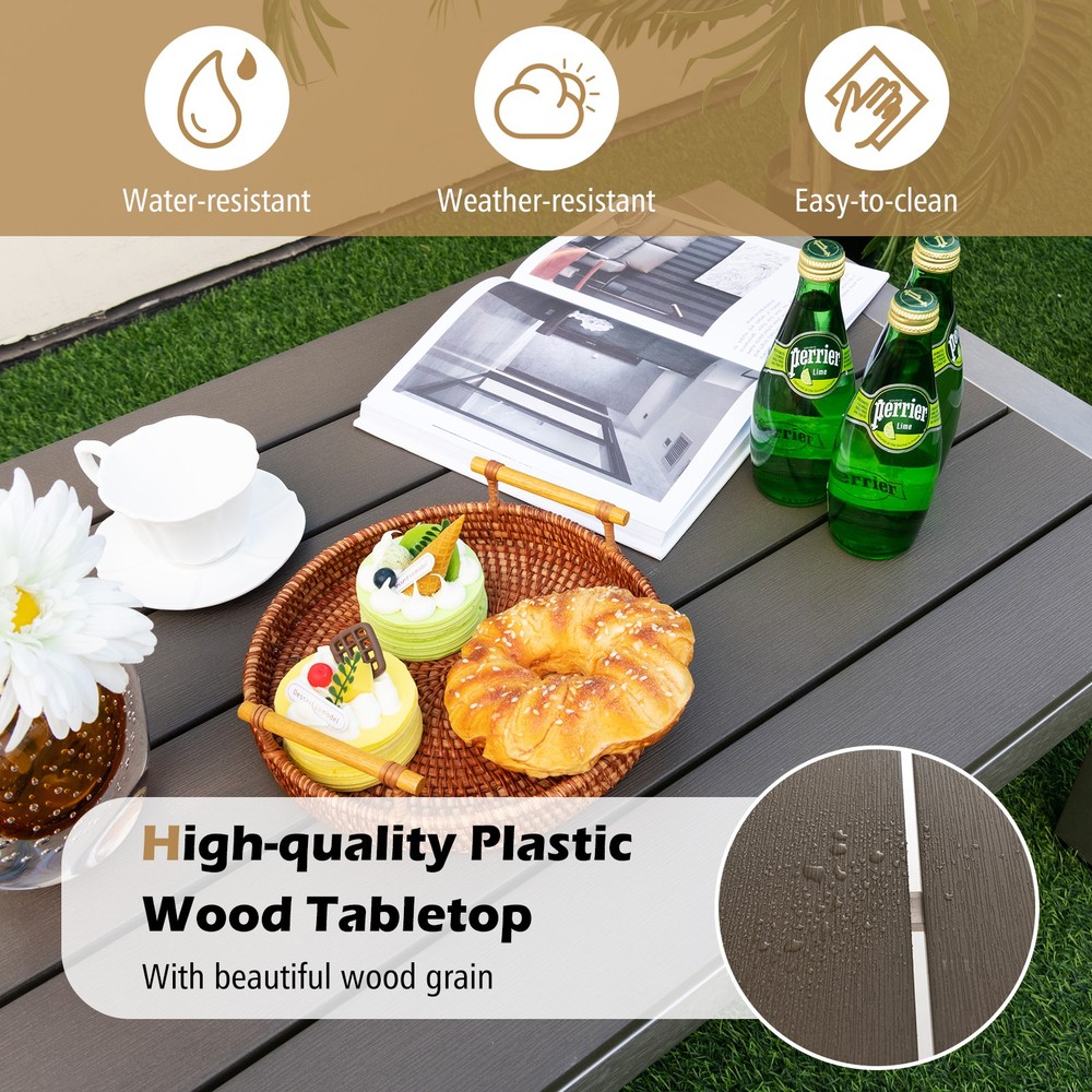 Patio Aluminum Coffee Table Outdoor Rectangular Cocktail Accent Table Garden