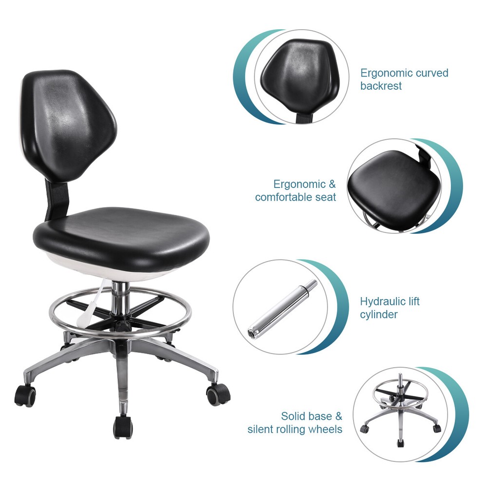 Dental Assistant Stool Chair Adjustable Hydraulic Mobile Stools Waterproof BLACK