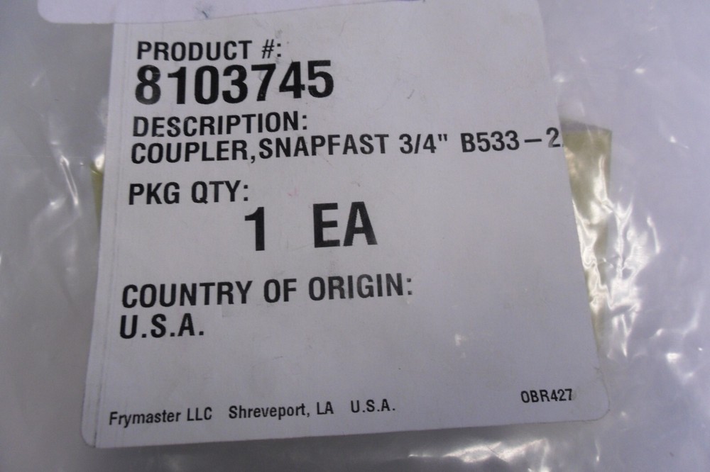 FRYMASTER COUPLER, SNAPFAST 3/4" B533-2/3 8103745