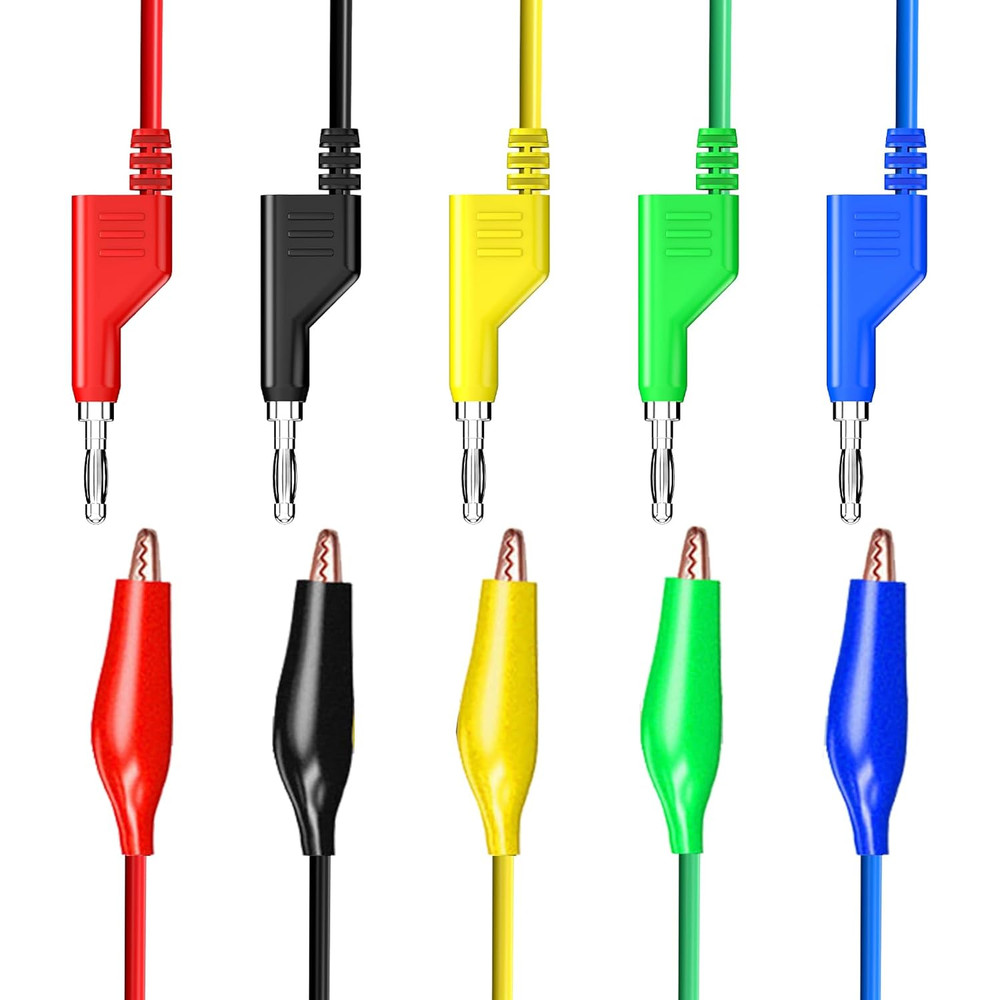 Stackabe Banana Plug to Alligator Clips Test Leads 5 Colors Soft Flexib