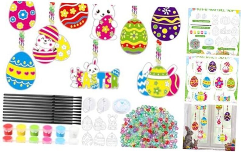 36 Sets Easter Crafts Kit Suncatchers DIY Easter Egg Window Hanging Ornaments