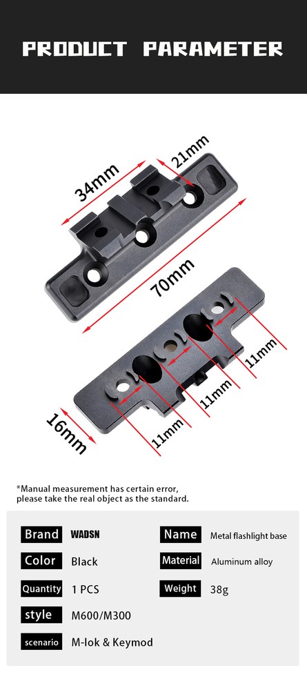 Tactical Flashlight M300 M600 Offset Light Mount KeyMod Mlok Adapter Scout Mount