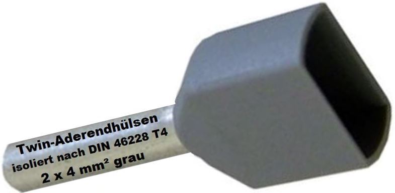 Twin ferrules 2 x 4 mm² grey ferrules double ferrules tinned