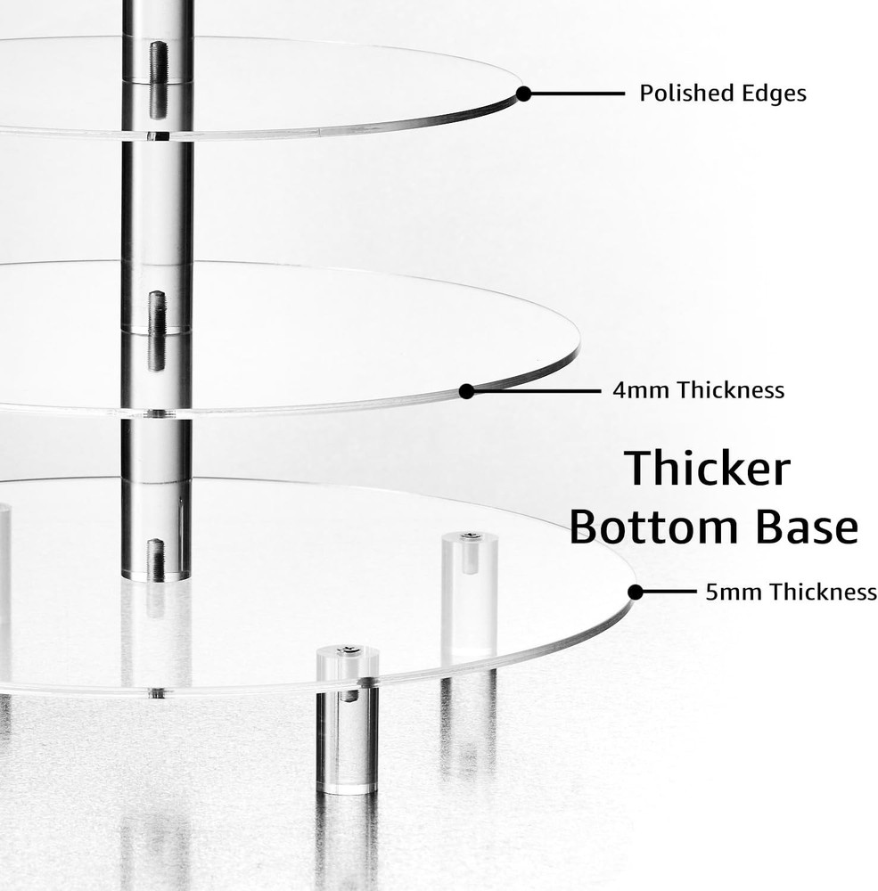 5 Tier Acrylic Cupcake Stand, Extra Thick 5mm Base Cupcake Tower Cake Stand