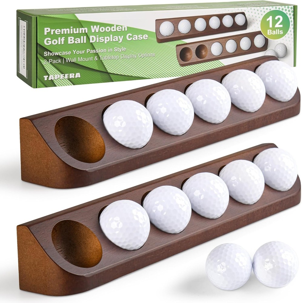 2-Pack Golf Ball Display Case Wall Mount - 12 Standard Brown
