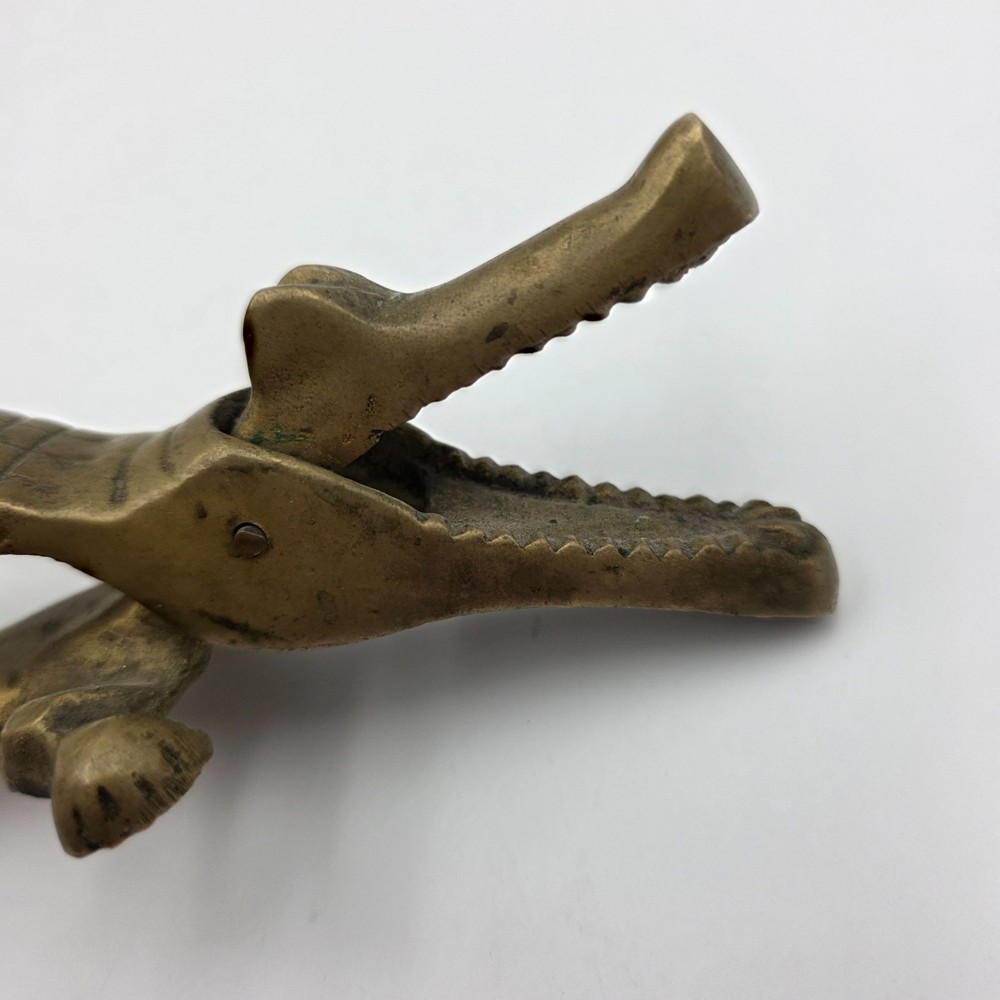 Vintage Solid Brass Alligator Crocodile Nutcracker MCM Figurine 10"